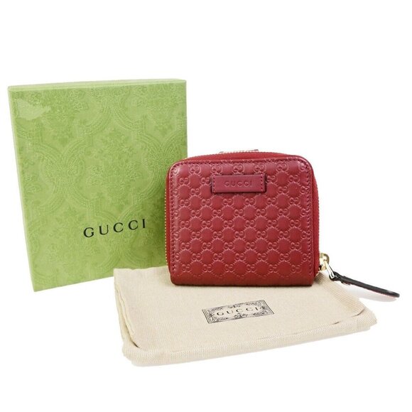 GUCCI Micro Guccissima GG Pattern Bifold Zipper Wallet Leather Red - Picture 1 of 16